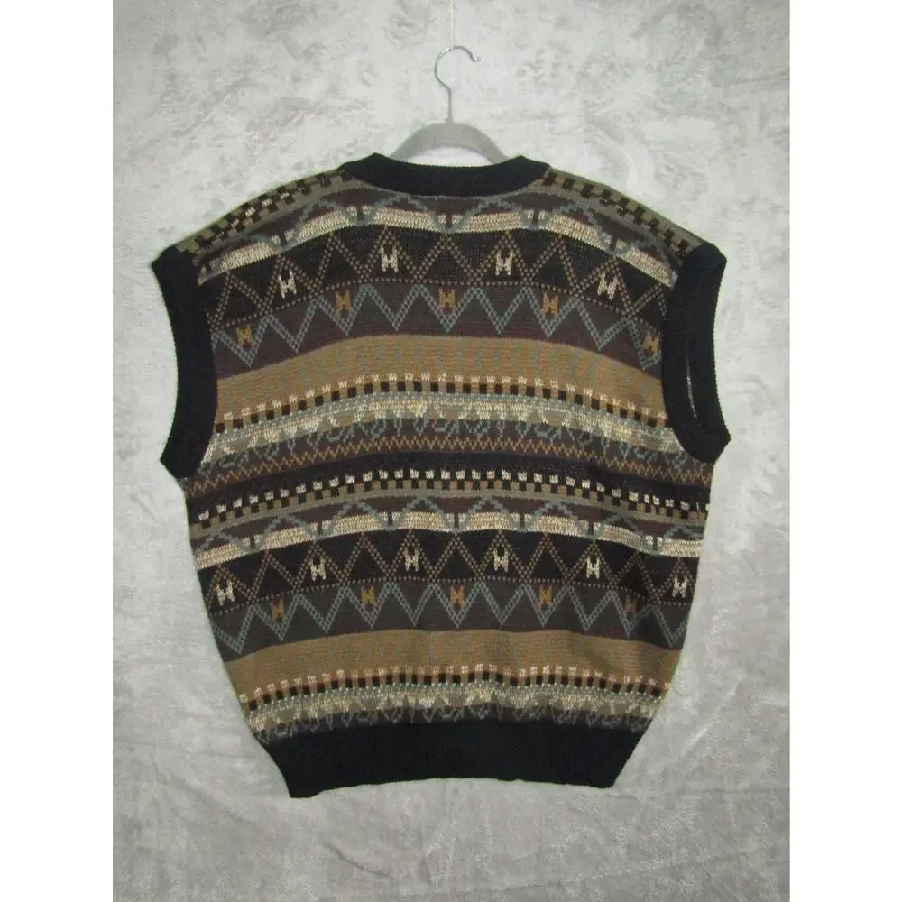 Vintage 90s Design Crew Knit Sweater Vest Men's 2LT Geometric Aztec Pattern Retr